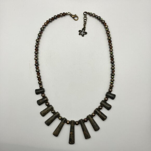 Artisan Natural Bronzite and Pearl Beaded Necklace 19 inches Handmade NEW - Picture 8 of 14